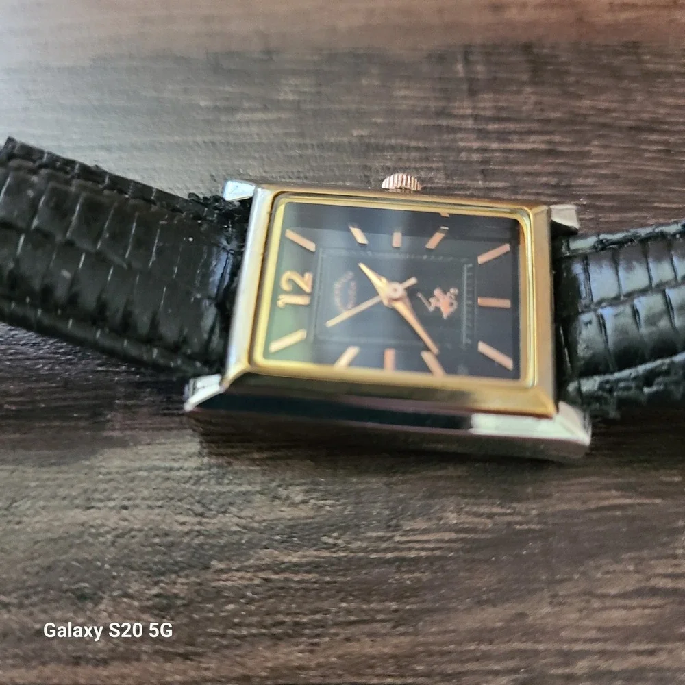 Beverly Hills Polo Club Watch Black Dial Gold Accents Rectangle Womens Pre-Owned